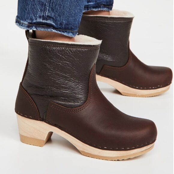 No. 6 Shoes - No. 6 -- Pull On Shearling Mid Heel Boots in Brown Aviator -- Size 37